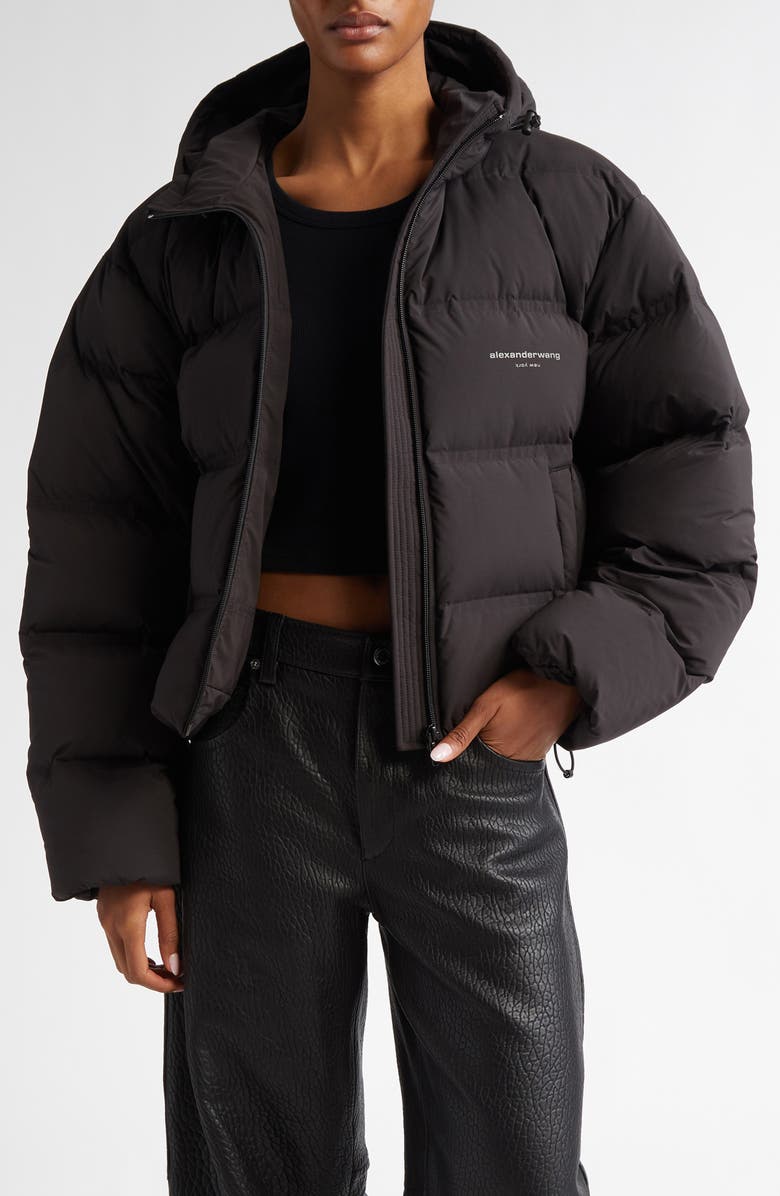 Alexander Wang Crop Hooded Down Puffer Jacket, Main, color, 