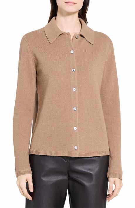 Theory Collar Cashmere & Wool Rib Cardigan