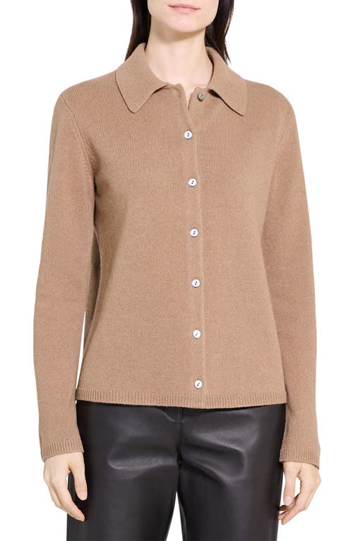 Theory Collar Cashmere & Wool Rib Cardigan In Brown
