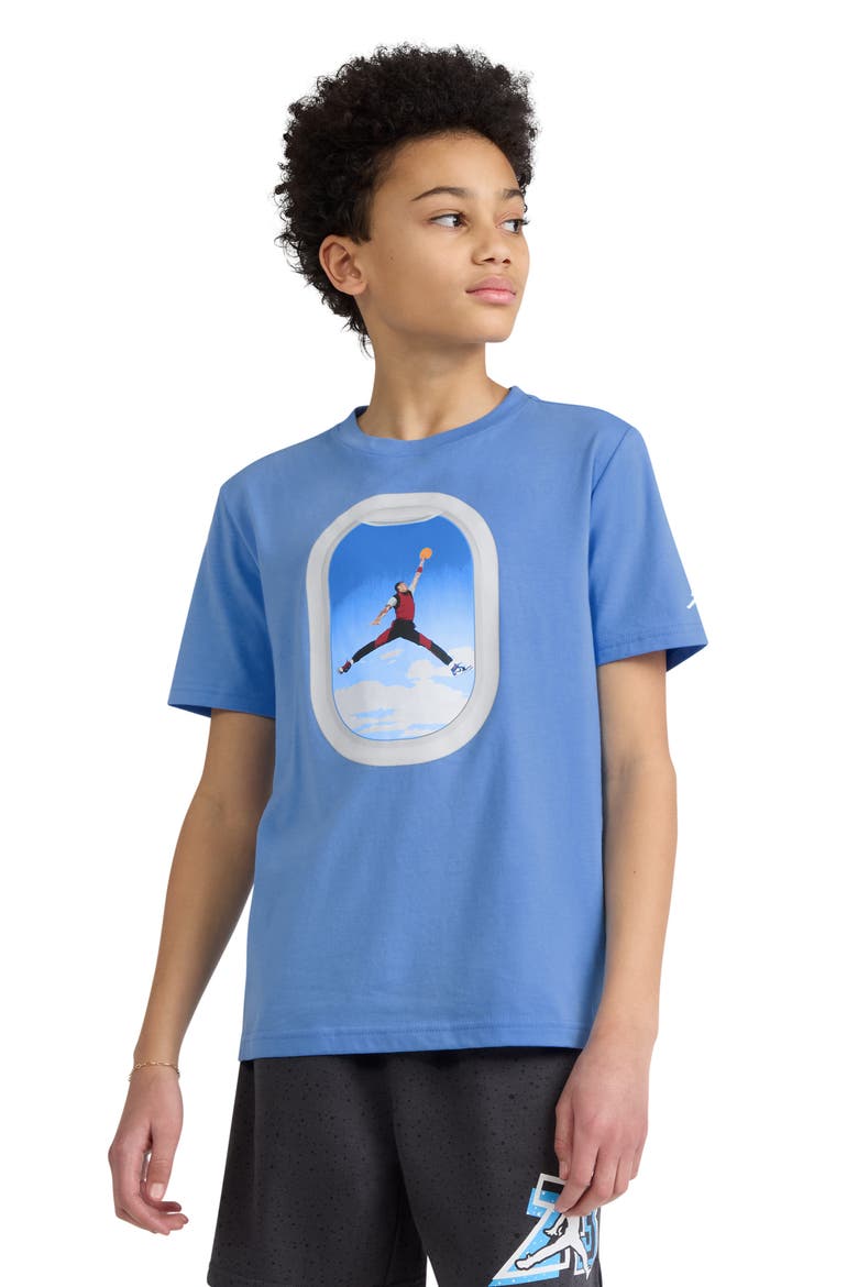 Kids' Air Jordan Plane Window Graphic Cotton Blend T-Shirt, Alternate, color, UNIVERSITY BLUE