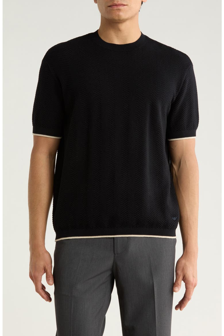 Tipped Chevron Knit T-Shirt, Main, color, NAVY
