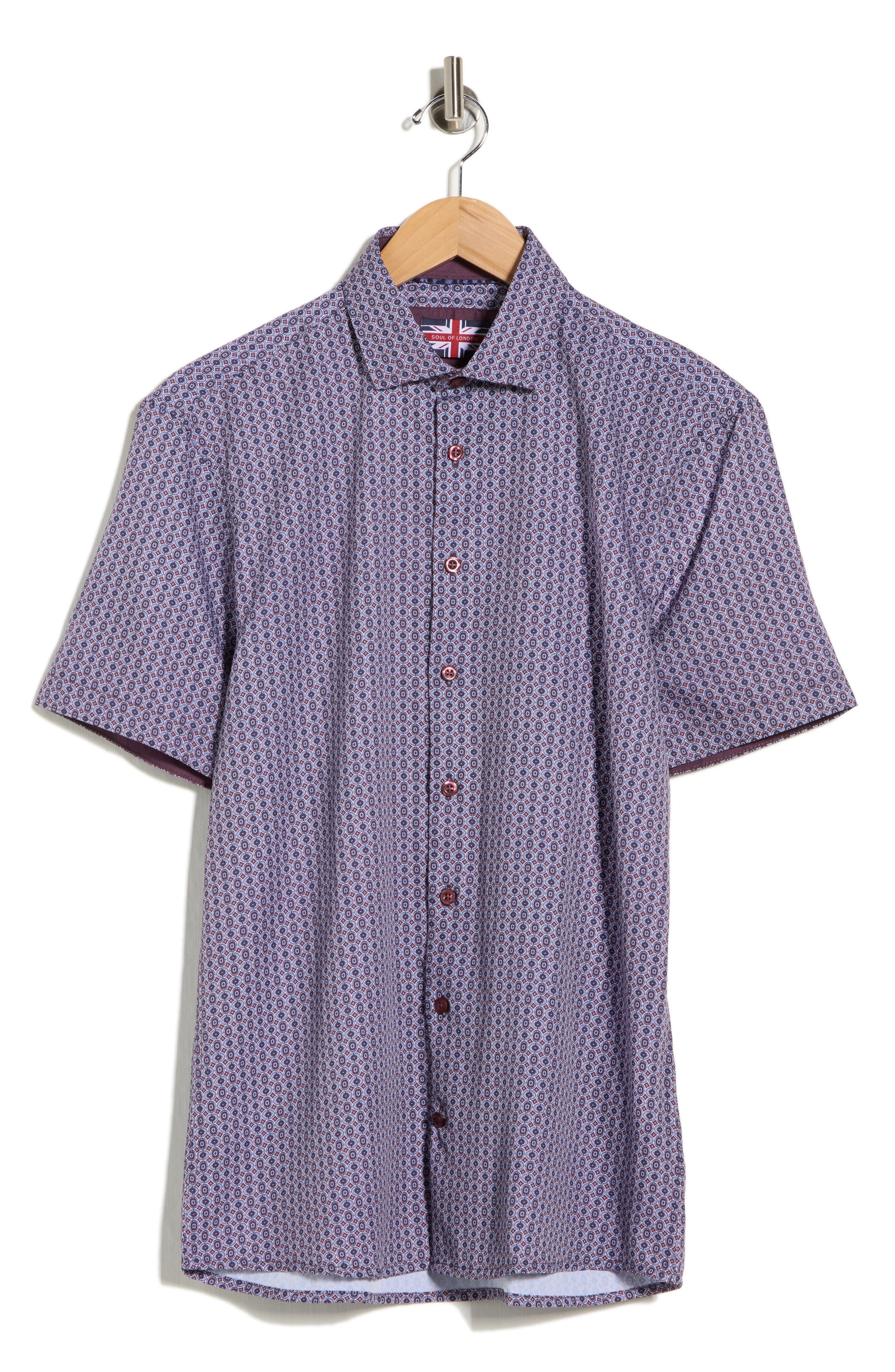 SOUL OF LONDON Geometric Print Microfiber Short Sleeve Sport Shirt