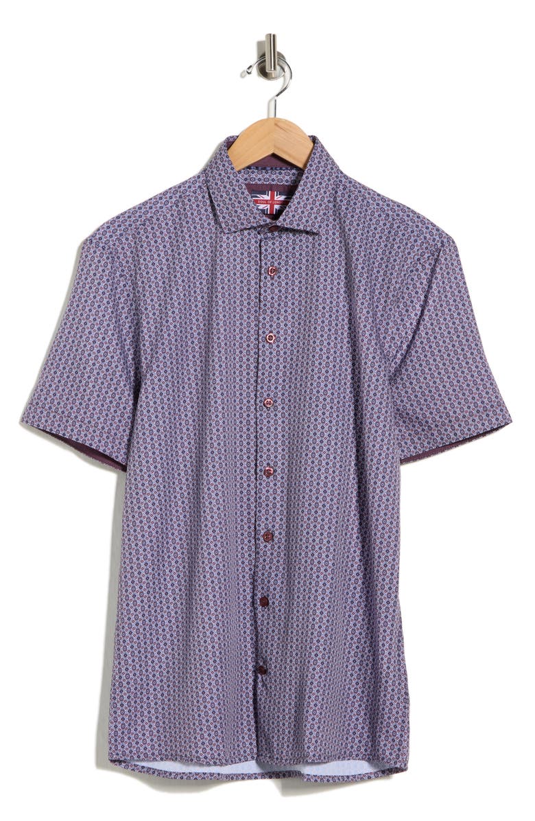 SOUL OF LONDON Geometric Print Microfiber Short Sleeve Sport Shirt, Main, color, Burgundy