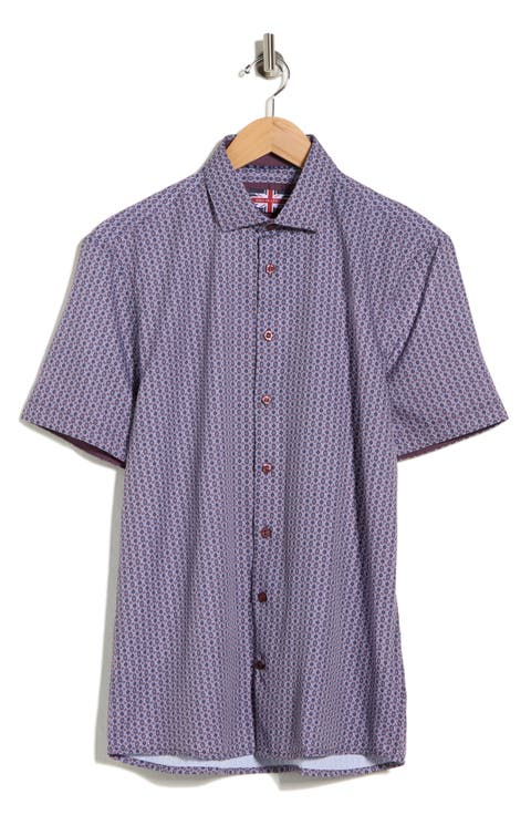 Geometric Print Microfiber Short Sleeve Sport Shirt