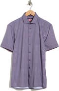 SOUL OF LONDON Geometric Print Microfiber Short Sleeve Sport Shirt