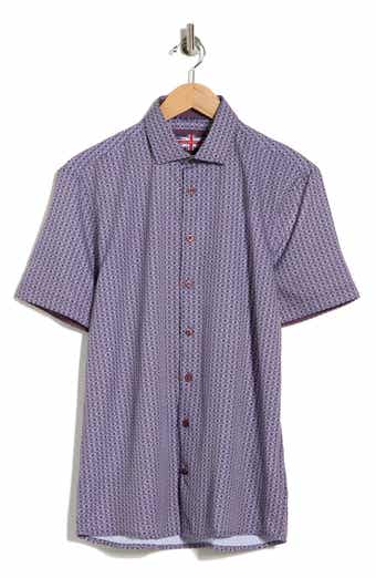 SOUL OF LONDON Geometric Print Microfiber Short Sleeve Sport Shirt