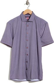 SOUL OF LONDON Geometric Print Microfiber Short Sleeve Sport Shirt