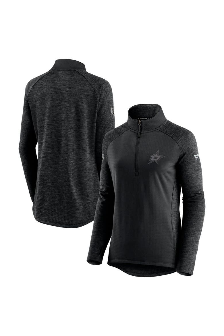 Women's Fanatics Branded Black/Heathered Charcoal Dallas Stars Authentic Pro Travel & Training Raglan Quarter-Zip Jacket, Main, color, Black