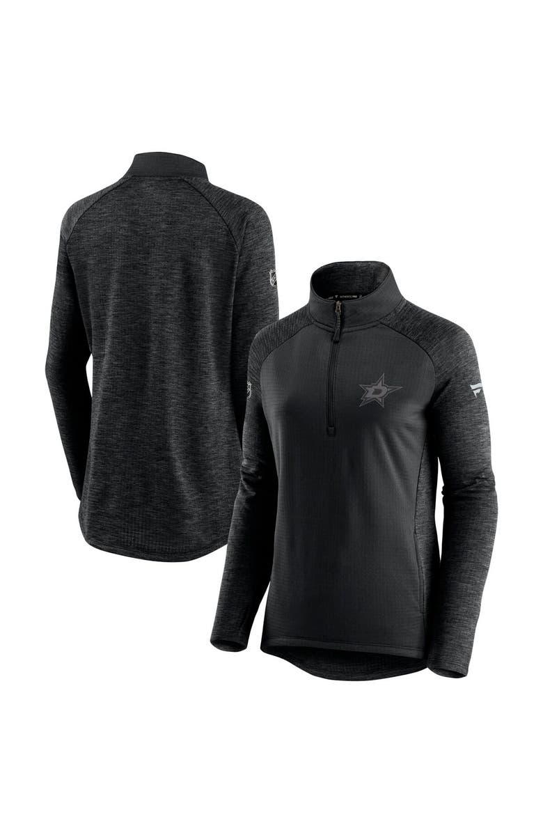 FANATICS Women's Fanatics Branded Black/Heathered Charcoal Dallas Stars Authentic Pro Travel & Training Raglan Quarter-Zip Jacket, Main, color, 