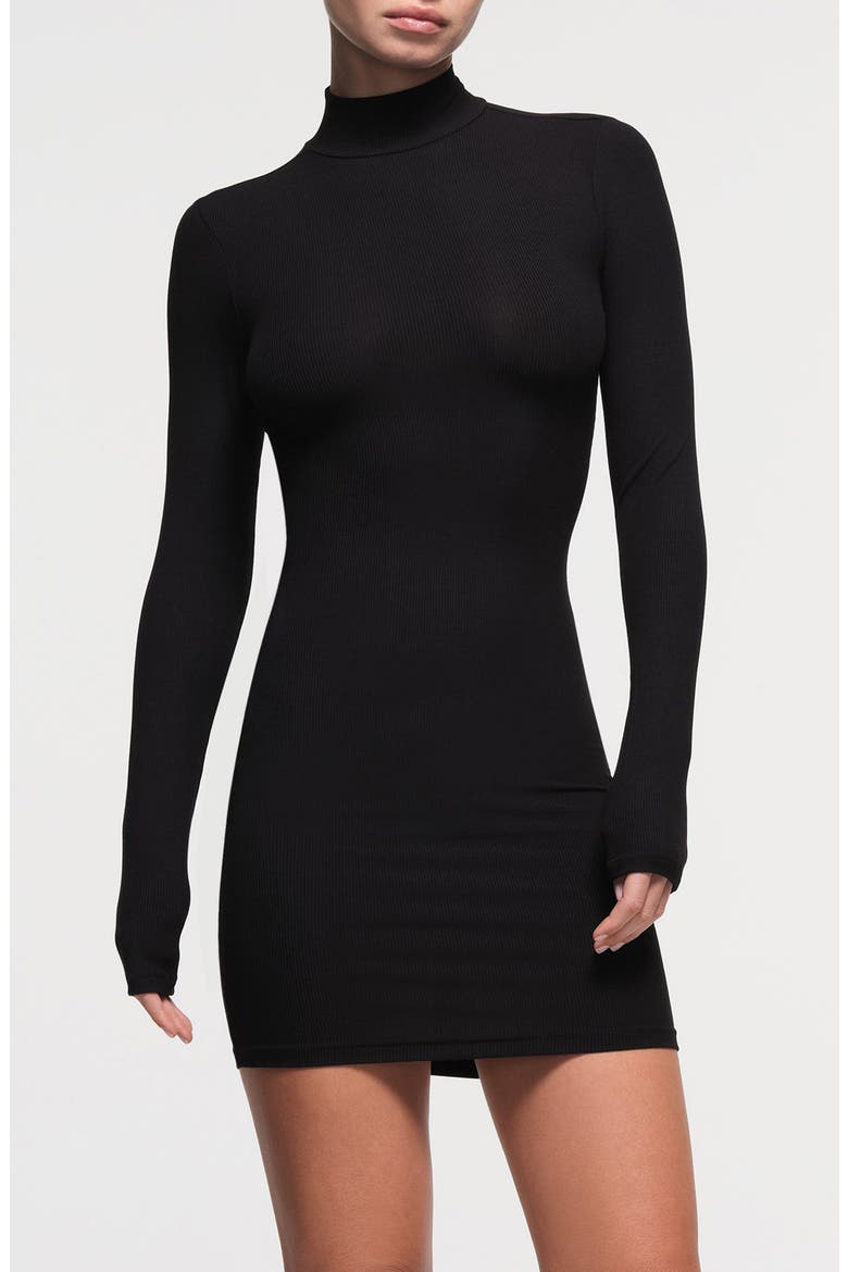 Soft Lounge Mock Neck Long Sleeve Minidress, Main, color, ONYX