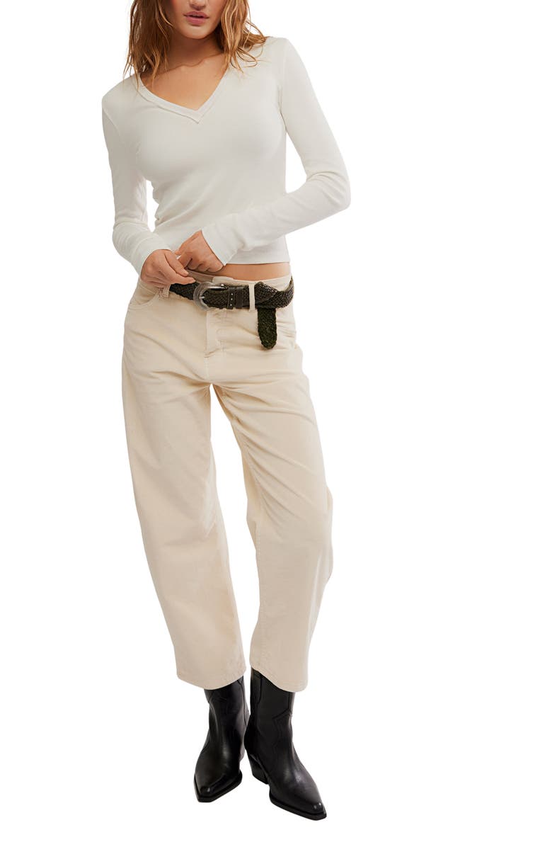 Free People Neria Long Sleeve Stretch Cotton Crop Top, Alternate, color, Clean Ivory