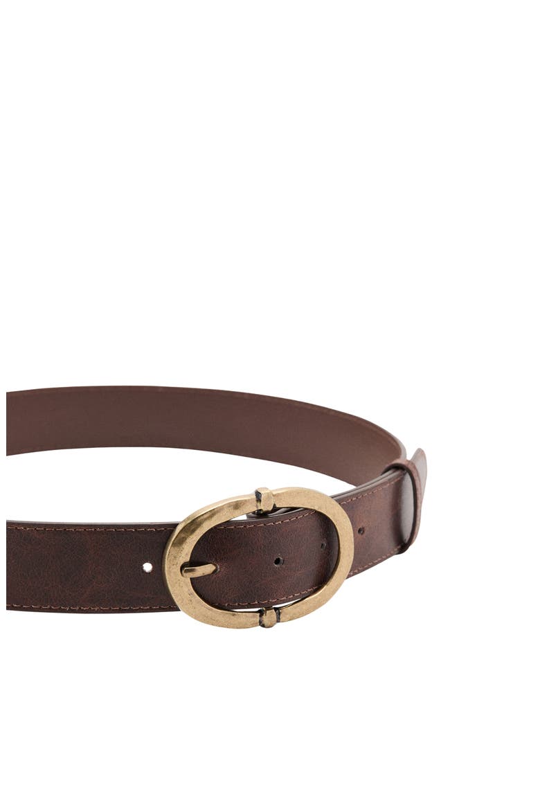 Hammered Buckle Faux Leather Belt, Alternate, color, BROWN
