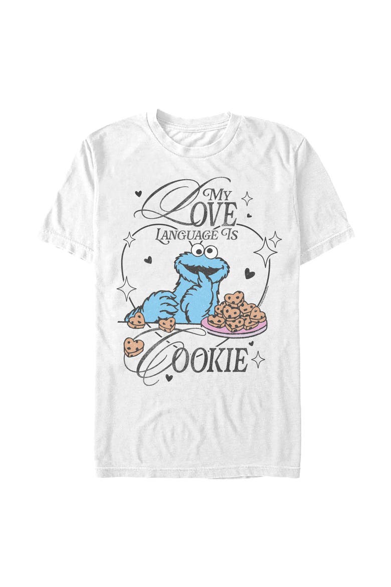 Mens Sesame Street My Love Language Is Cookies T Shirt, Main, color, White