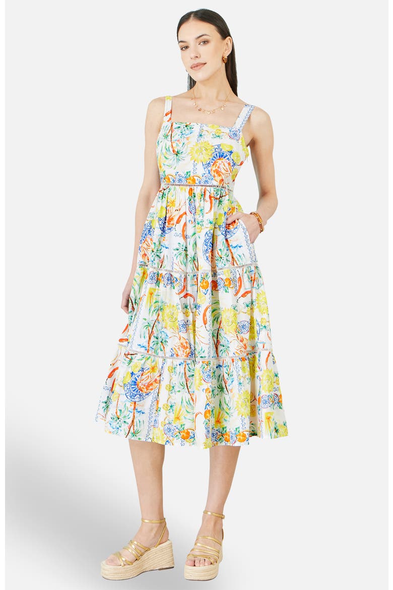 Print Cotton Midi Sun Dress, Alternate, color, Multi