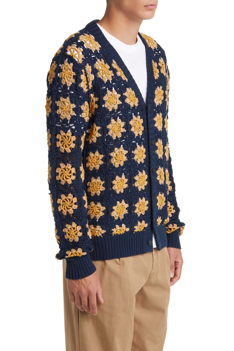 Floral Crocheted Cardigan, Alternate, color, NAVY