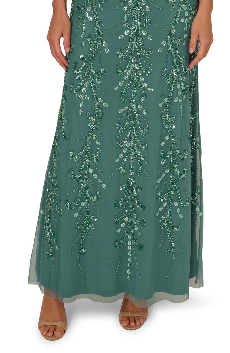 Adrianna Papell Beaded Blouson Bodice Mesh Gown, Alternate, color, 