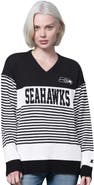 STARTER Women's Starter Black Seattle Seahawks No Huddle Striped V-Neck Sweater
