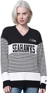 STARTER Women's Starter Black Seattle Seahawks No Huddle Striped V-Neck Sweater