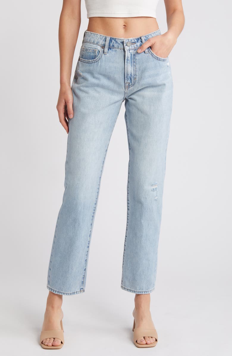 HIDDEN JEANS Ripped Mid Rise Straight Leg Jeans, Main, color, 