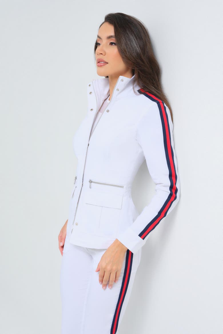 Embossed Kensington Ultra-Light and Mesh Moto Jacket, Alternate, color, White W/ Red & Navy Stripe