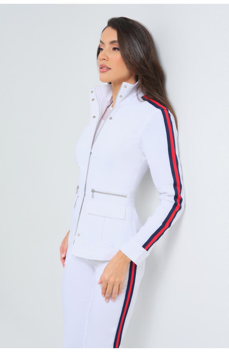 Anatomie Embossed Kensington Ultra-Light and Mesh Moto Jacket, Alternate, color, White W/ Red & Navy Stripe