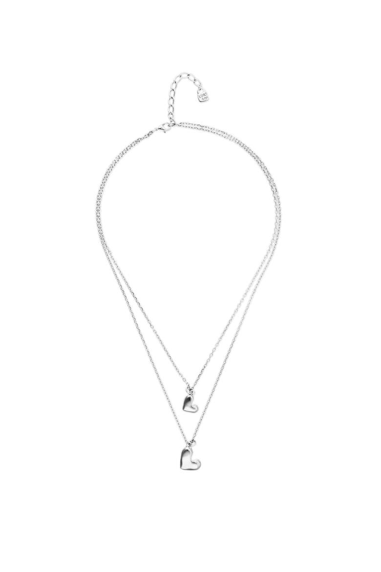 Double Necklace Plated In Sterling Silver With Two Hearts, Main, color, Silver