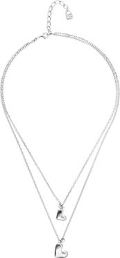 UNODE50 Double Necklace Plated In Sterling Silver With Two Hearts