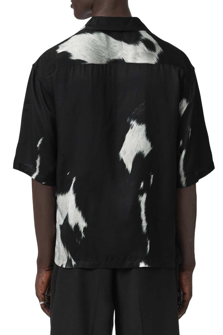 Templar Print Short Sleeve Button-Up Shirt, Alternate, color, BLACK