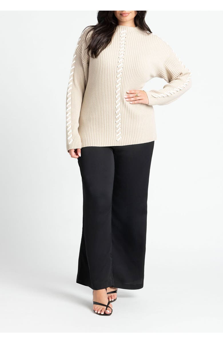 ELOQUII Stitch Detail Sweater, Alternate, color, Black Onyx