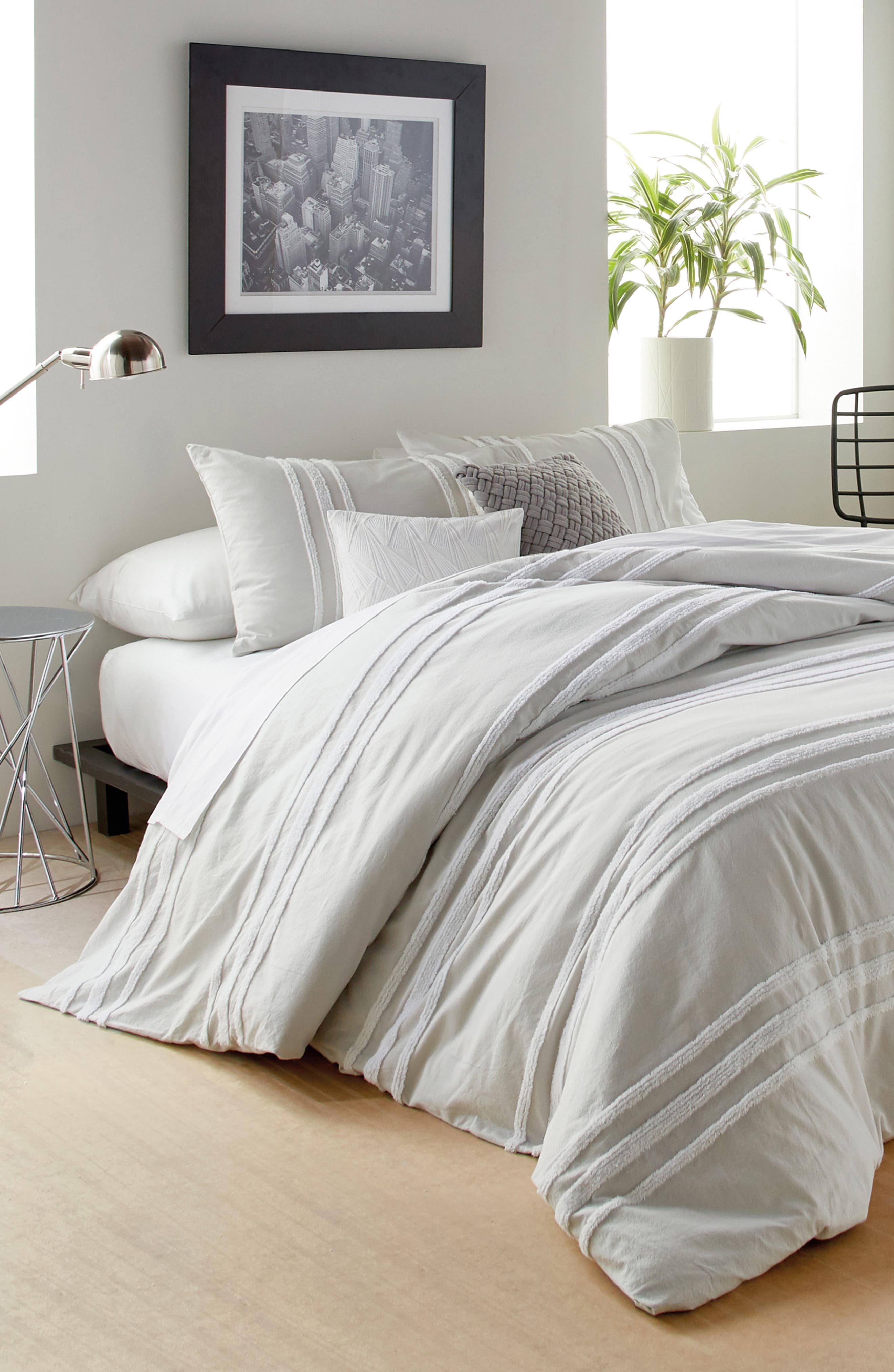 DKNY Chenille Stripe Comforter & Shams Set - Silver