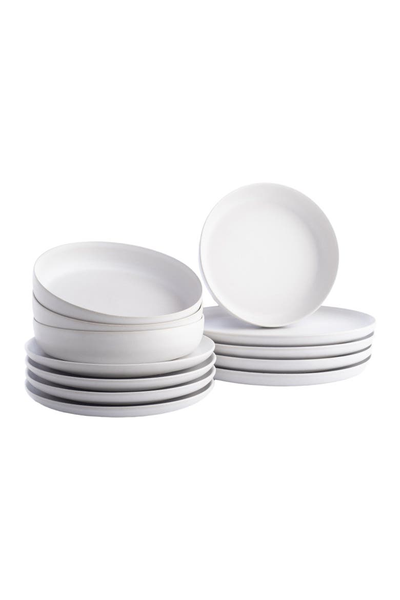Porto by Stone Lain Macchio Stoneware 12-Piece Dinnerware Set, Main, color, White Matte