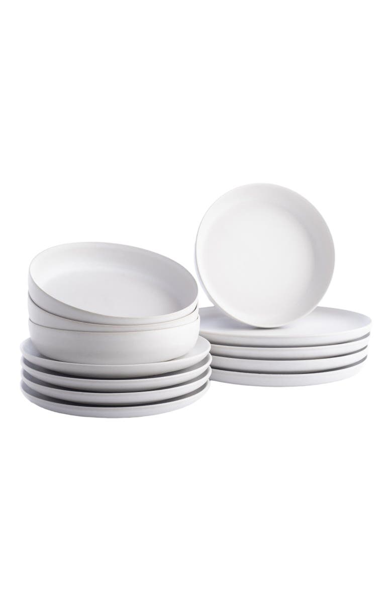 Stone Lain Porto by Stone Lain Macchio Stoneware 12-Piece Dinnerware Set, Main, color, White Matte