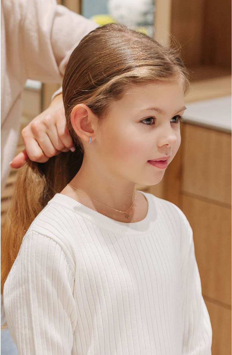 In Season Jewelry 14k Gold Simulated Turquoise Pronged Hoops, Alternate, color, Aqua Blue