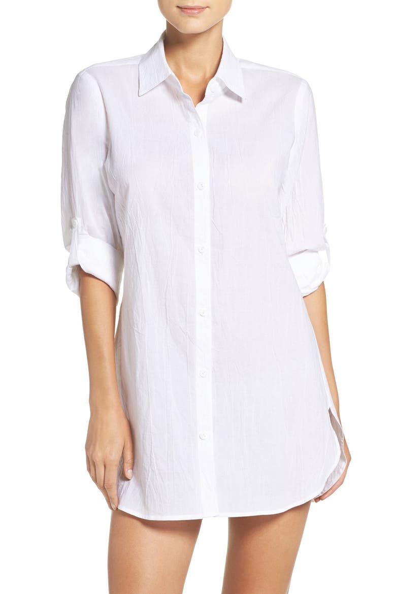 Boyfriend Shirt Cover-Up, Main, color, WHITE