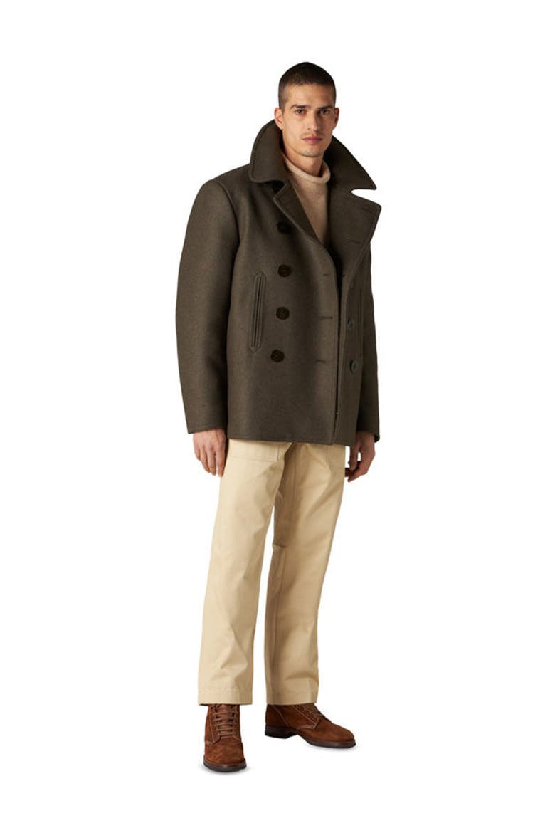 Peacot Double Breasted Wool Blend Coat, Alternate, color, Green