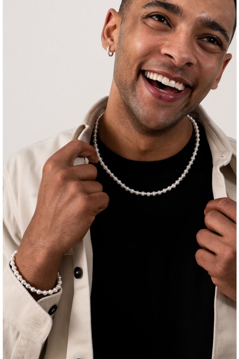 Men's White Pearl Halo Necklace, Alternate, color, Sterling Silver