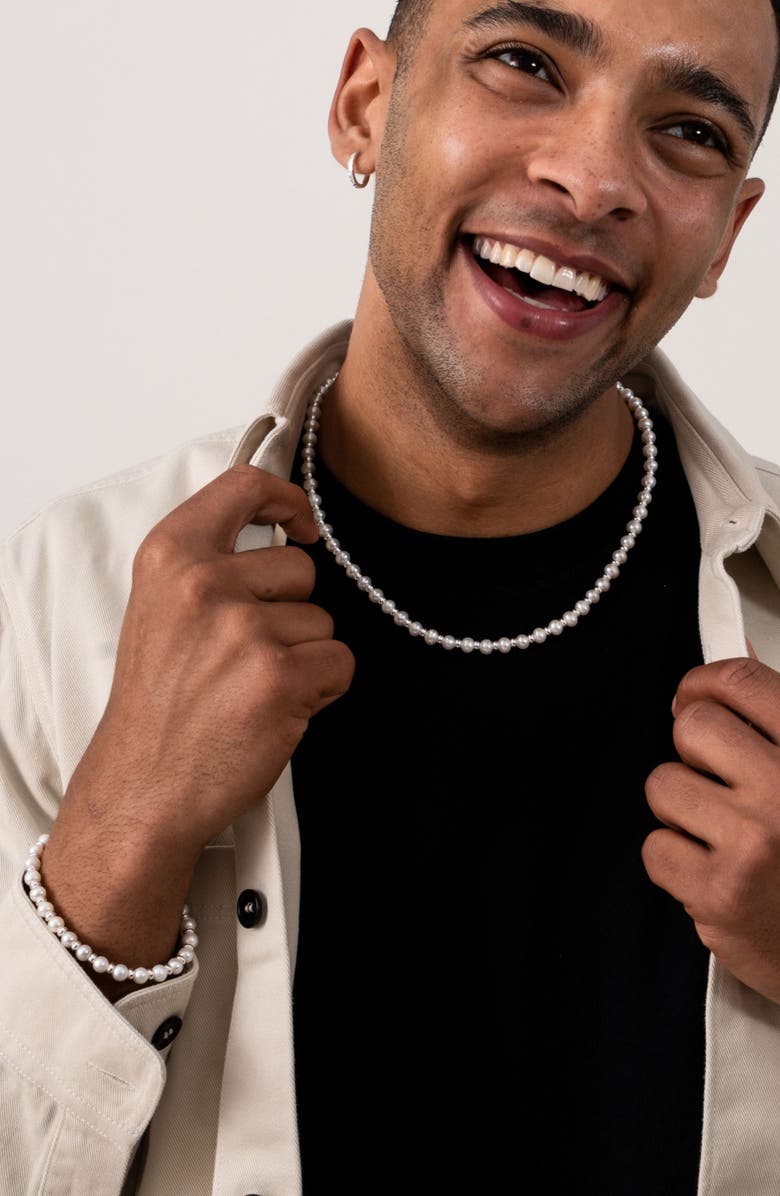 Dower 
Hall Men
s White Pearl Halo Necklace, Alternate, color, Sterling Silver