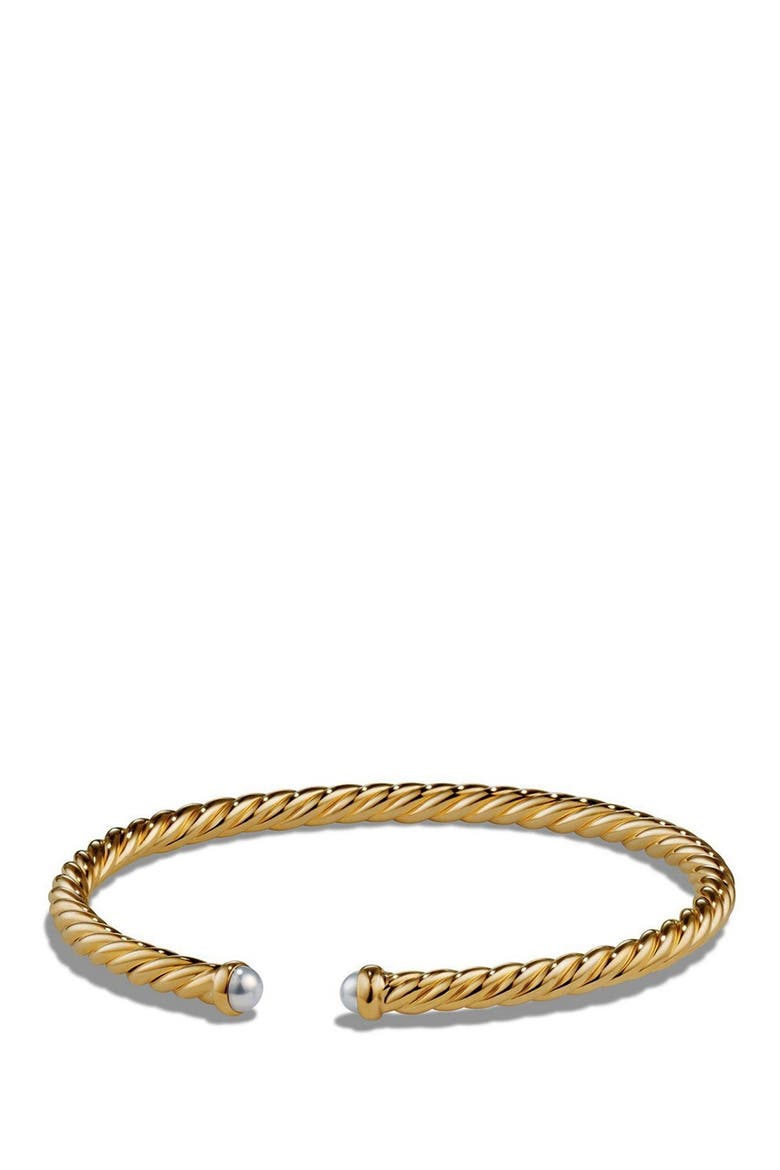 Cable Spira Bracelet with Semiprecious Stones in 18K Gold, Main, color, PEARL