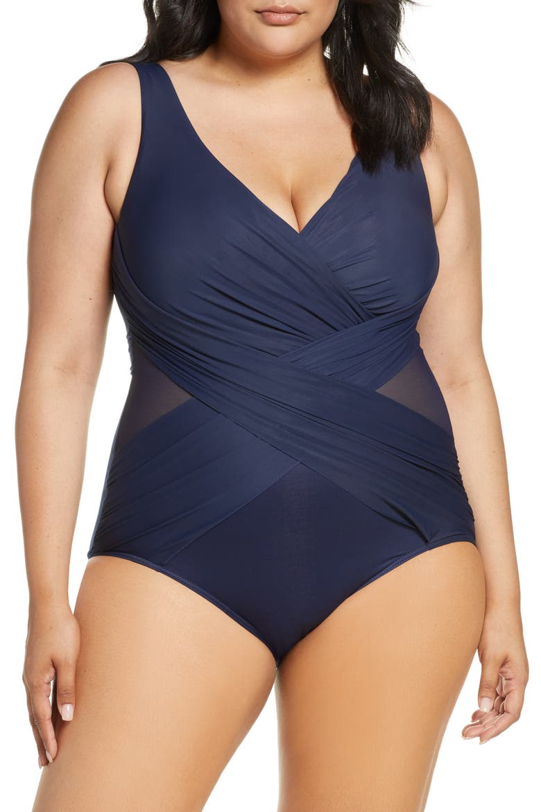 Illusionist Crossover One-Piece Swimsuit, Main, color, MIDNIGHT