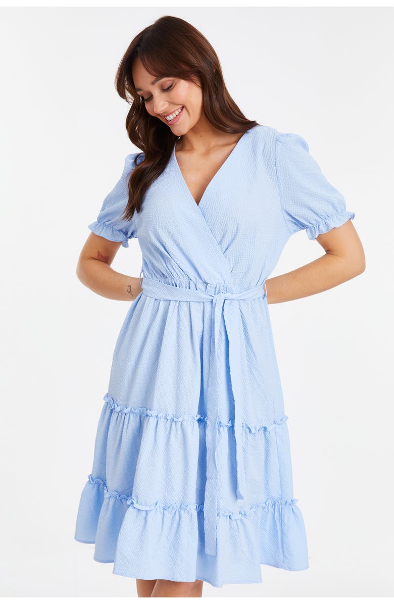 QUIZ Textured Frill Detail Midi Dress, Main, color, Blue