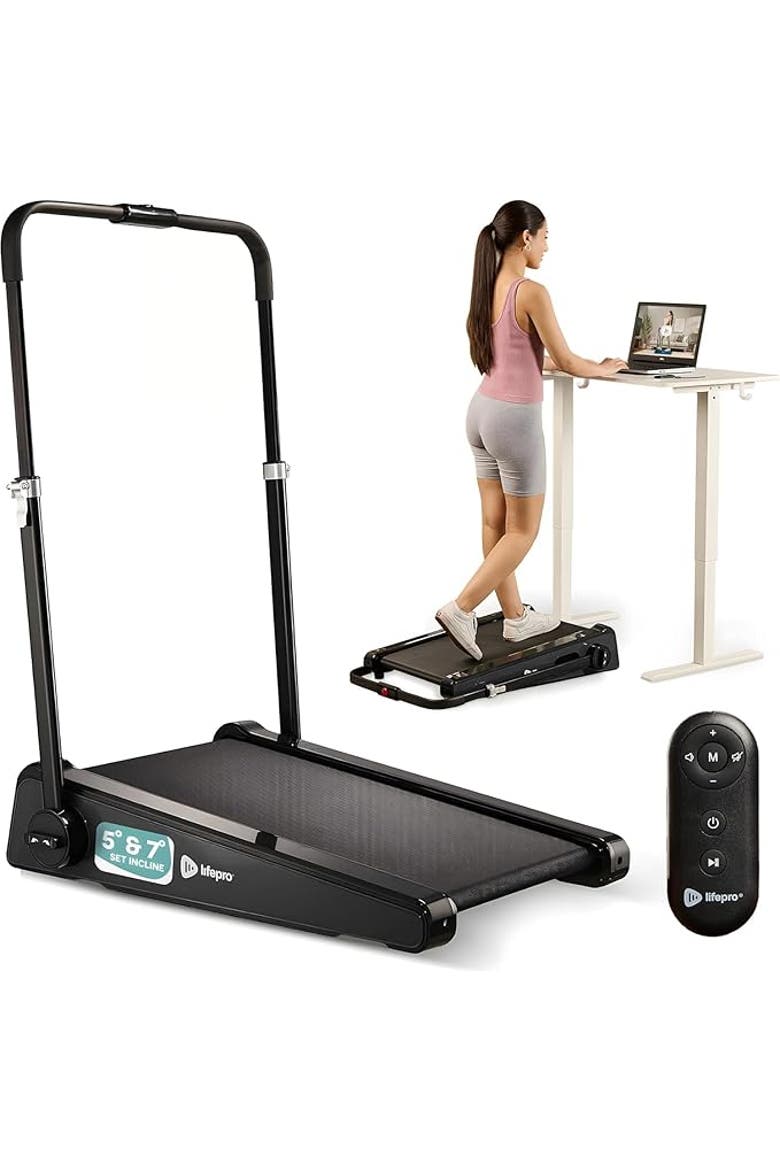Mini Walking Pad Treadmill with Incline  Compact Under Desk Treadmill for Home & Office, Main, color, Black with Handle