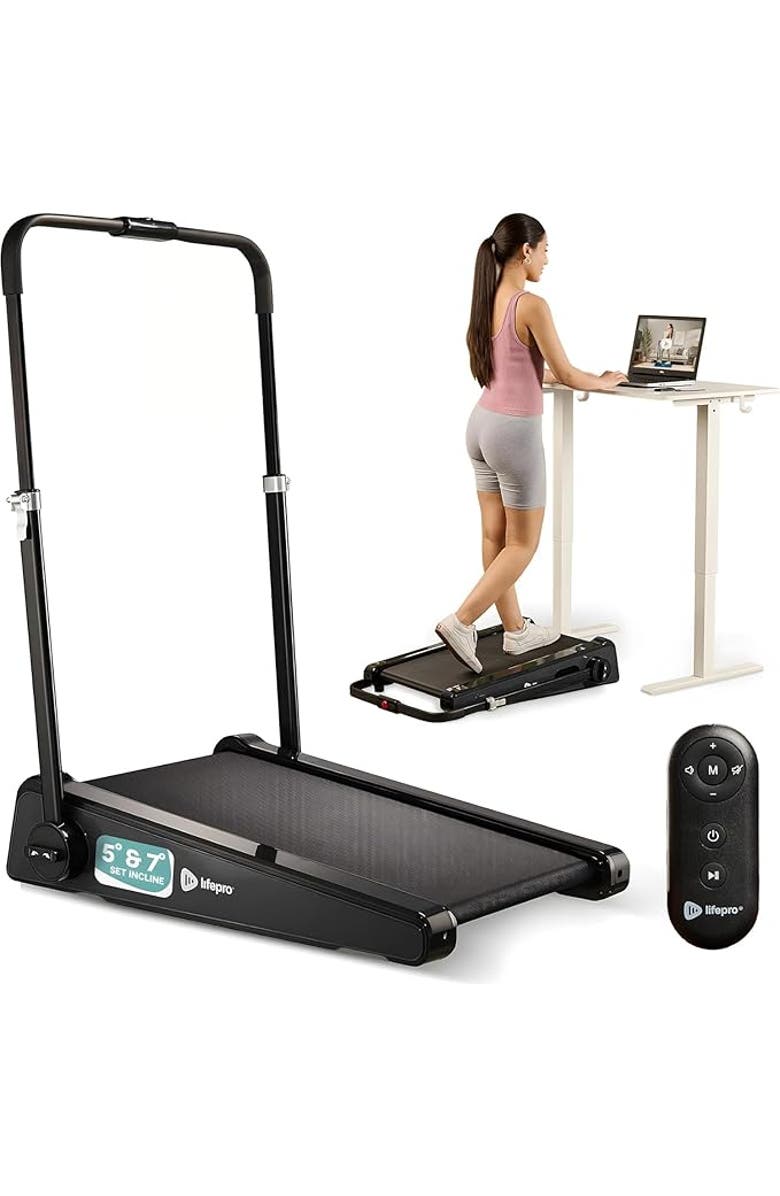 Lifepro Mini Walking Pad Treadmill with Incline Compact Under Desk Treadmill for Home & Office, Main, color, Black With Handle