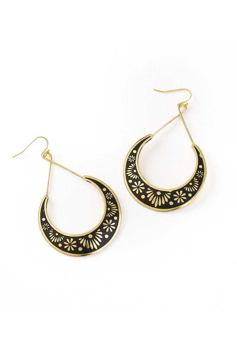 Nisha Crescent Moon Hoop Earrings, Main, color, Black