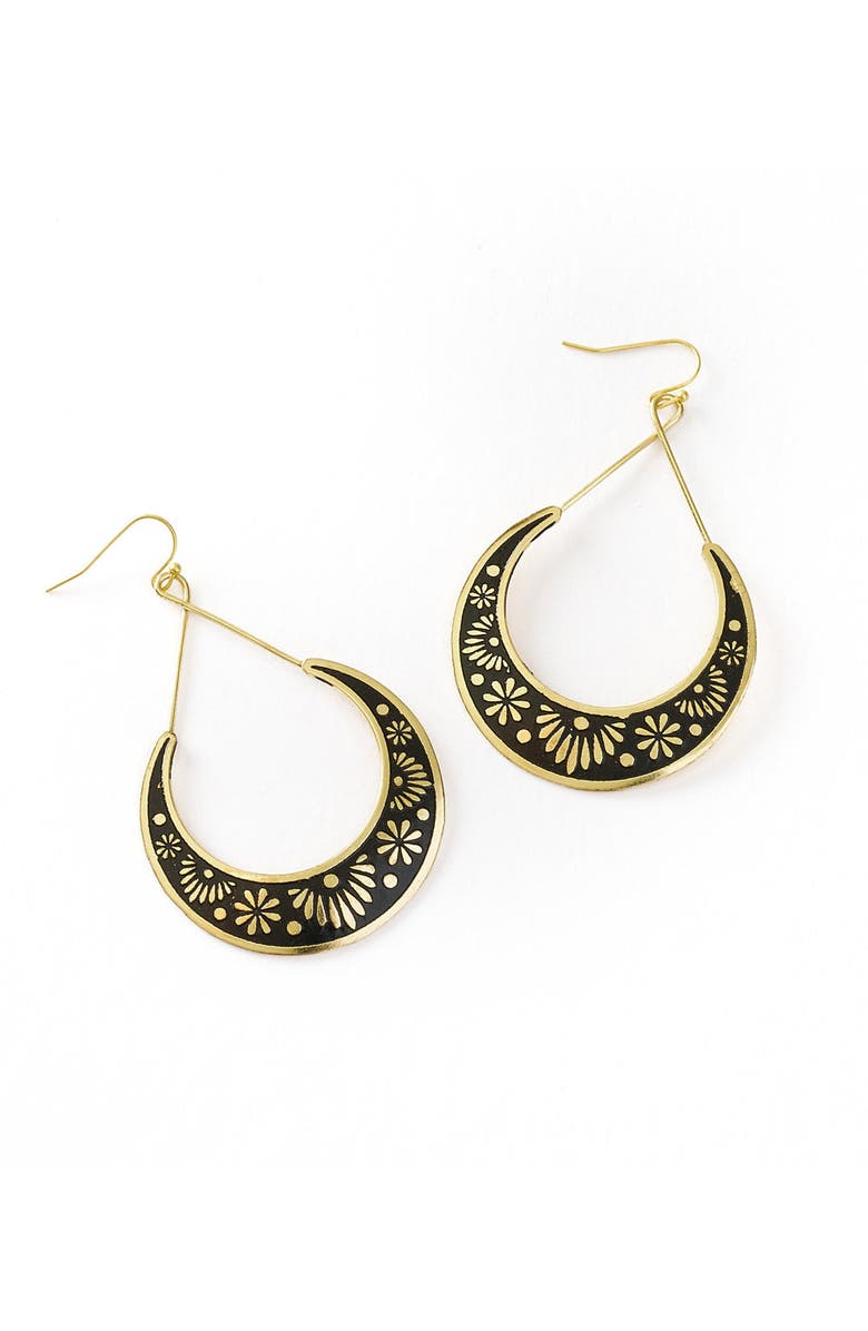 Matr Boomie Nisha Crescent Moon Hoop Earrings, Main, color, Black