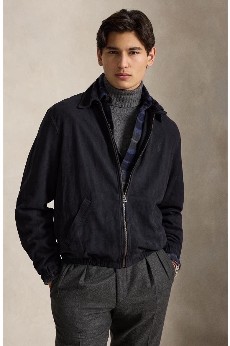 Sheep Suede Bomber Jacket, Alternate, color, NAVY