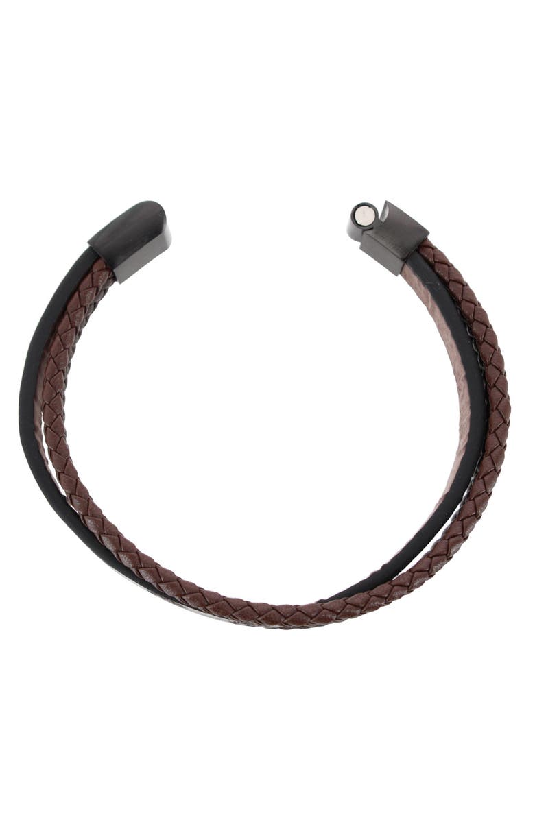 Trafalgar Heritage Oak Tree Leather Tri-Stranded Leather Bracelet, Alternate, color, Brown