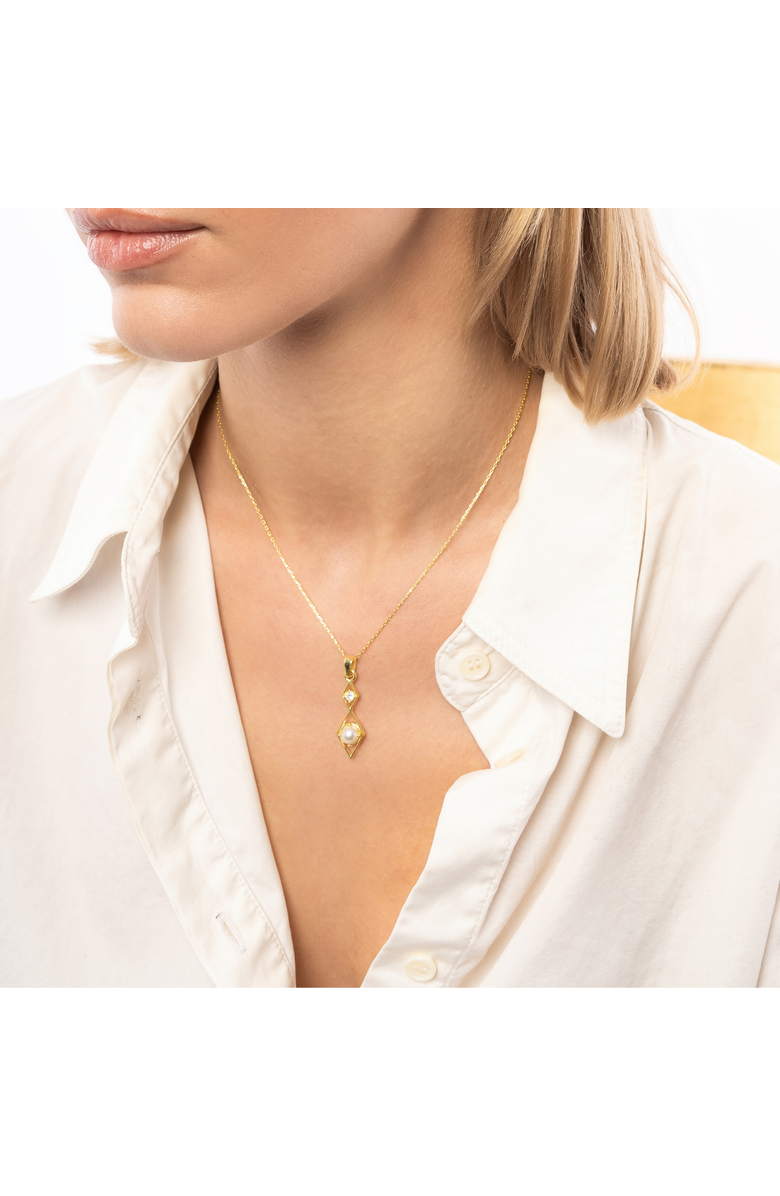 Spero London Sterling Silver Rhombus 3D Pearl Necklace, Alternate, color, Gold