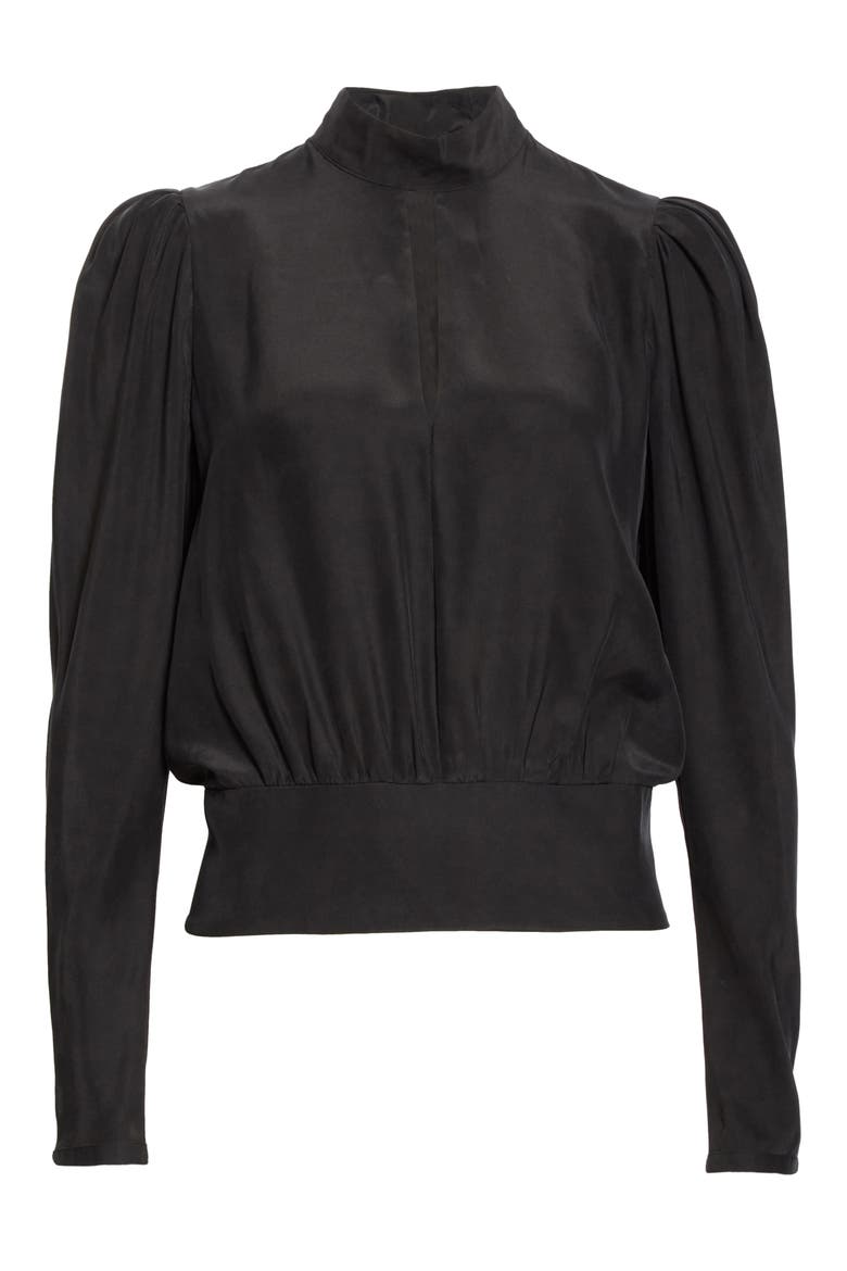Keyhole Silk Satin Top, Alternate, color, NOIR