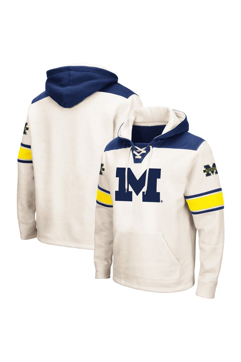 Men's Colosseum Cream Michigan Wolverines Big & Tall Hockey Lace-Up Pullover Hoodie, Main, color, Cream