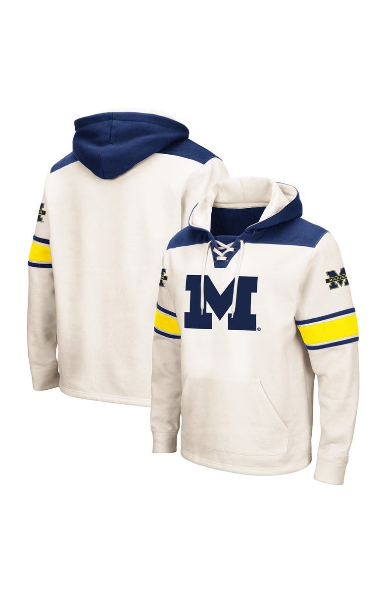 COLOSSEUM Men's Colosseum Cream Michigan Wolverines Big & Tall Hockey Lace-Up Pullover Hoodie, Main, color, Cream